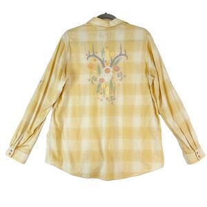 Ryan Michaels Tops Women's Large Yellow Plaid Embroidered Western Southwestern
